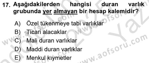 Genel Muhasebe Dersi 2025 - 2026 Yılı Yaz Okulu Sınav Soruları 17. Soru