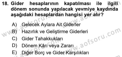 Genel Muhasebe Dersi 2025 - 2026 Yılı Yaz Okulu Sınav Soruları 18. Soru