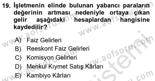 Genel Muhasebe Dersi 2025 - 2026 Yılı Yaz Okulu Sınav Soruları 19. Soru