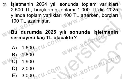 Genel Muhasebe Dersi 2025 - 2026 Yılı Yaz Okulu Sınav Soruları 2. Soru