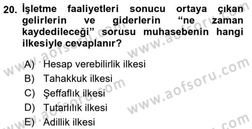 Genel Muhasebe Dersi 2025 - 2026 Yılı Yaz Okulu Sınav Soruları 20. Soru
