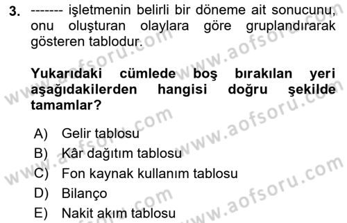 Genel Muhasebe Dersi 2025 - 2026 Yılı Yaz Okulu Sınav Soruları 3. Soru