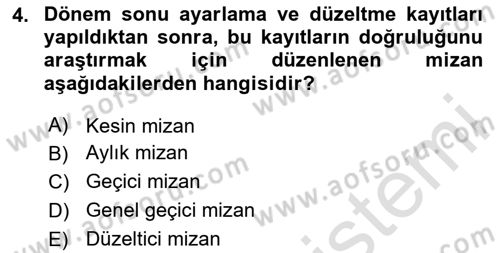 Genel Muhasebe Dersi 2025 - 2026 Yılı Yaz Okulu Sınav Soruları 4. Soru