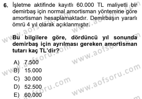 Genel Muhasebe Dersi 2025 - 2026 Yılı Yaz Okulu Sınav Soruları 6. Soru