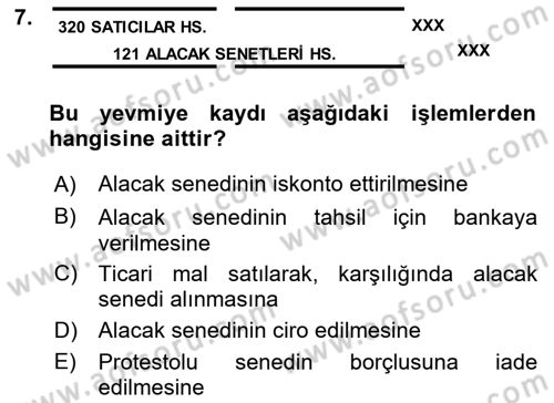 Genel Muhasebe Dersi 2025 - 2026 Yılı Yaz Okulu Sınav Soruları 7. Soru
