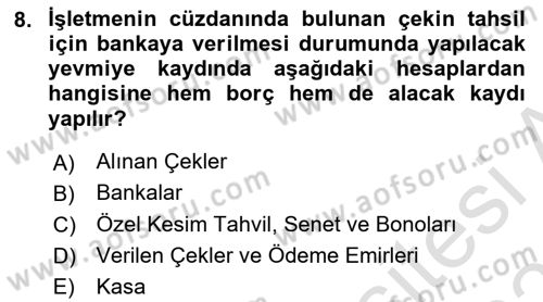 Genel Muhasebe Dersi 2025 - 2026 Yılı Yaz Okulu Sınav Soruları 8. Soru