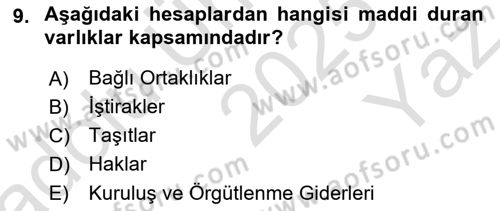 Genel Muhasebe Dersi 2025 - 2026 Yılı Yaz Okulu Sınav Soruları 9. Soru
