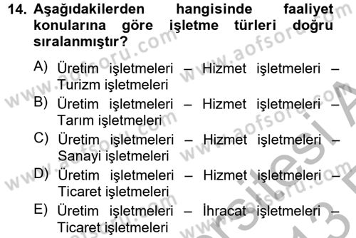 Ön Muhasebe Yazılımları Ve Kullanımı Dersi 2012 - 2013 Yılı (Vize) Ara Sınav Soruları 14. Soru