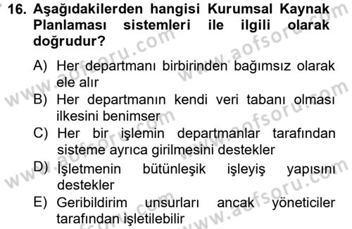 Ön Muhasebe Yazılımları Ve Kullanımı Dersi 2012 - 2013 Yılı (Vize) Ara Sınav Soruları 16. Soru