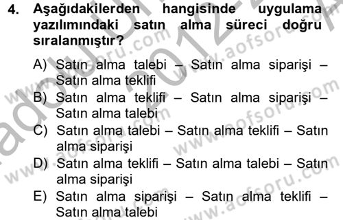Ön Muhasebe Yazılımları Ve Kullanımı Dersi 2012 - 2013 Yılı (Vize) Ara Sınav Soruları 4. Soru