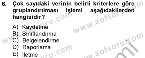 Ön Muhasebe Yazılımları Ve Kullanımı Dersi 2012 - 2013 Yılı (Vize) Ara Sınav Soruları 6. Soru