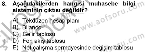 Ön Muhasebe Yazılımları Ve Kullanımı Dersi 2012 - 2013 Yılı (Vize) Ara Sınav Soruları 8. Soru