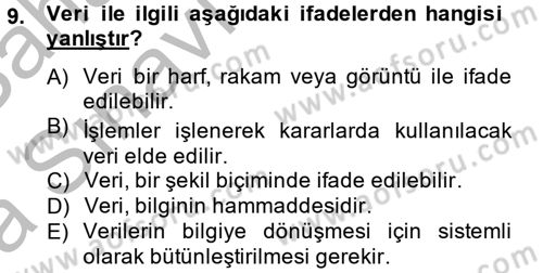 Ön Muhasebe Yazılımları Ve Kullanımı Dersi 2012 - 2013 Yılı (Vize) Ara Sınav Soruları 9. Soru