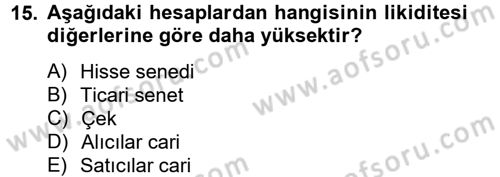 Ön Muhasebe Yazılımları Ve Kullanımı Dersi 2012 - 2013 Yılı (Final) Dönem Sonu Sınav Soruları 15. Soru