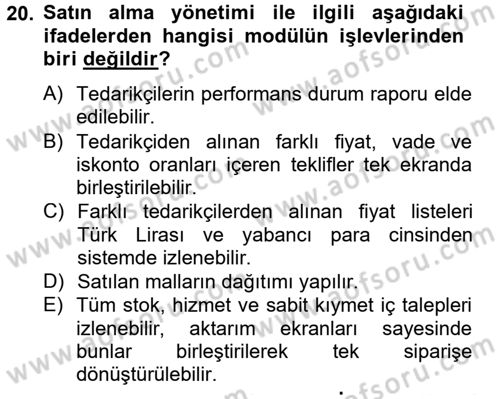 Ön Muhasebe Yazılımları Ve Kullanımı Dersi 2012 - 2013 Yılı (Final) Dönem Sonu Sınav Soruları 20. Soru