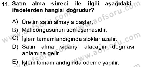 Ön Muhasebe Yazılımları Ve Kullanımı Dersi 2013 - 2014 Yılı (Vize) Ara Sınav Soruları 11. Soru