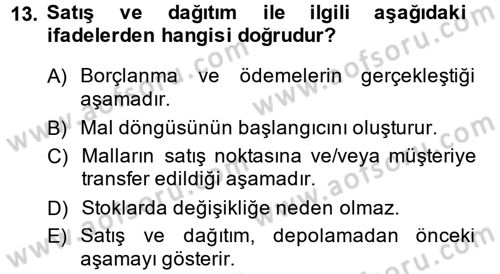 Ön Muhasebe Yazılımları Ve Kullanımı Dersi 2013 - 2014 Yılı (Vize) Ara Sınav Soruları 13. Soru