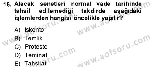 Ön Muhasebe Yazılımları Ve Kullanımı Dersi 2013 - 2014 Yılı (Final) Dönem Sonu Sınav Soruları 16. Soru