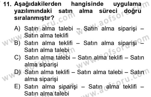 Ön Muhasebe Yazılımları Ve Kullanımı Dersi 2013 - 2014 Yılı Tek Ders Sınav Soruları 11. Soru