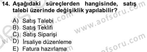 Ön Muhasebe Yazılımları Ve Kullanımı Dersi 2013 - 2014 Yılı Tek Ders Sınav Soruları 14. Soru