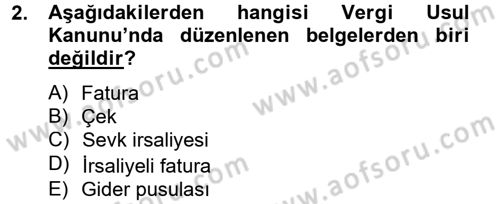 Ön Muhasebe Yazılımları Ve Kullanımı Dersi 2013 - 2014 Yılı Tek Ders Sınav Soruları 2. Soru