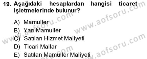 Ön Muhasebe Yazılımları Ve Kullanımı Dersi 2014 - 2015 Yılı (Vize) Ara Sınav Soruları 19. Soru