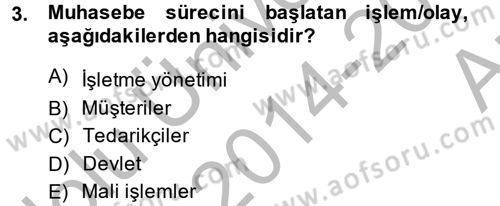 Ön Muhasebe Yazılımları Ve Kullanımı Dersi 2014 - 2015 Yılı (Vize) Ara Sınav Soruları 3. Soru