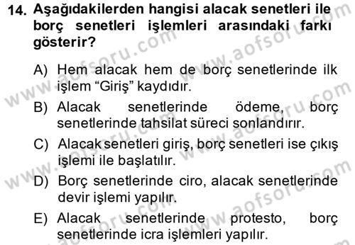 Ön Muhasebe Yazılımları Ve Kullanımı Dersi 2014 - 2015 Yılı (Final) Dönem Sonu Sınav Soruları 14. Soru