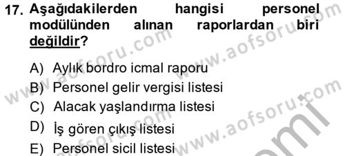 Ön Muhasebe Yazılımları Ve Kullanımı Dersi 2014 - 2015 Yılı (Final) Dönem Sonu Sınav Soruları 17. Soru
