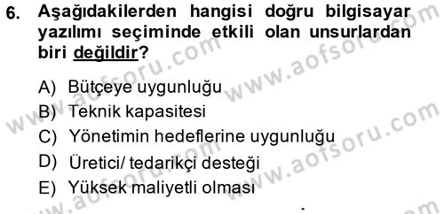 Ön Muhasebe Yazılımları Ve Kullanımı Dersi 2014 - 2015 Yılı (Final) Dönem Sonu Sınav Soruları 6. Soru