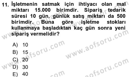 Ön Muhasebe Yazılımları Ve Kullanımı Dersi 2015 - 2016 Yılı (Vize) Ara Sınav Soruları 11. Soru