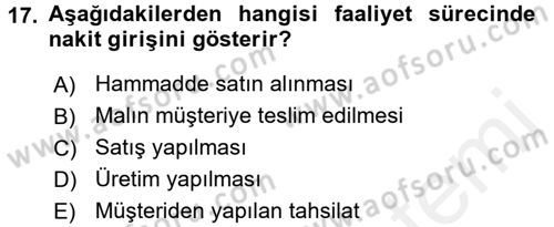 Ön Muhasebe Yazılımları Ve Kullanımı Dersi 2015 - 2016 Yılı (Vize) Ara Sınav Soruları 17. Soru