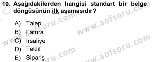 Ön Muhasebe Yazılımları Ve Kullanımı Dersi 2015 - 2016 Yılı (Vize) Ara Sınav Soruları 19. Soru