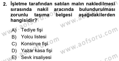 Ön Muhasebe Yazılımları Ve Kullanımı Dersi 2015 - 2016 Yılı (Vize) Ara Sınav Soruları 2. Soru