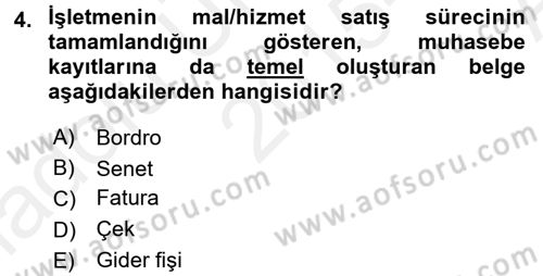 Ön Muhasebe Yazılımları Ve Kullanımı Dersi 2015 - 2016 Yılı (Vize) Ara Sınav Soruları 4. Soru
