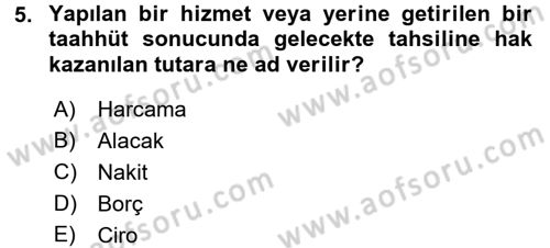 Ön Muhasebe Yazılımları Ve Kullanımı Dersi 2015 - 2016 Yılı (Vize) Ara Sınav Soruları 5. Soru
