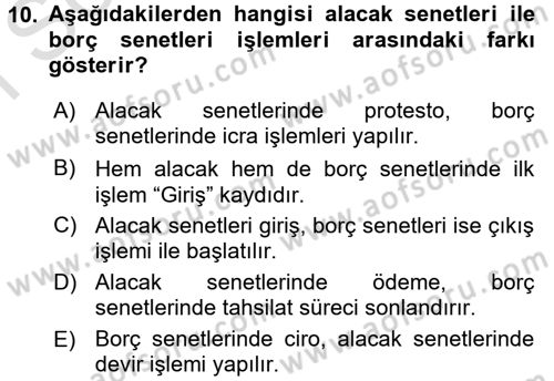 Ön Muhasebe Yazılımları Ve Kullanımı Dersi 2015 - 2016 Yılı (Final) Dönem Sonu Sınav Soruları 10. Soru
