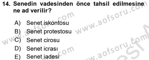 Ön Muhasebe Yazılımları Ve Kullanımı Dersi 2015 - 2016 Yılı (Final) Dönem Sonu Sınav Soruları 14. Soru