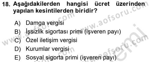 Ön Muhasebe Yazılımları Ve Kullanımı Dersi 2015 - 2016 Yılı (Final) Dönem Sonu Sınav Soruları 18. Soru