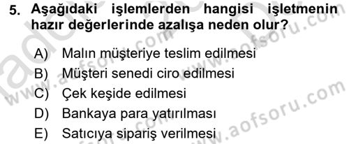 Ön Muhasebe Yazılımları Ve Kullanımı Dersi 2015 - 2016 Yılı (Final) Dönem Sonu Sınav Soruları 5. Soru