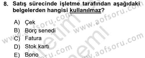 Ön Muhasebe Yazılımları Ve Kullanımı Dersi 2015 - 2016 Yılı (Final) Dönem Sonu Sınav Soruları 8. Soru