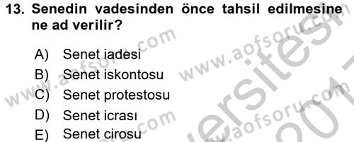 Ön Muhasebe Yazılımları Ve Kullanımı Dersi 2016 - 2017 Yılı 3 Ders Sınav Soruları 13. Soru
