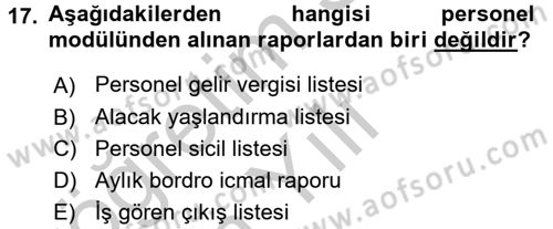 Ön Muhasebe Yazılımları Ve Kullanımı Dersi 2016 - 2017 Yılı 3 Ders Sınav Soruları 17. Soru