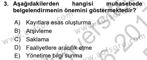 Ön Muhasebe Yazılımları Ve Kullanımı Dersi 2016 - 2017 Yılı 3 Ders Sınav Soruları 3. Soru