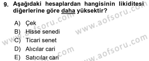Ön Muhasebe Yazılımları Ve Kullanımı Dersi 2016 - 2017 Yılı 3 Ders Sınav Soruları 9. Soru