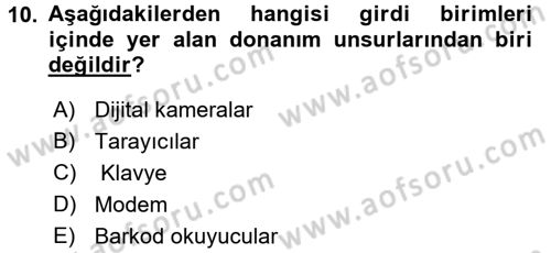 Ön Muhasebe Yazılımları Ve Kullanımı Dersi 2016 - 2017 Yılı (Vize) Ara Sınav Soruları 10. Soru