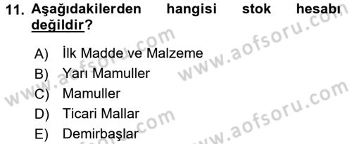 Ön Muhasebe Yazılımları Ve Kullanımı Dersi 2016 - 2017 Yılı (Vize) Ara Sınav Soruları 11. Soru