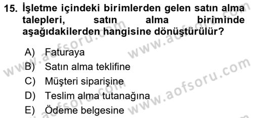 Ön Muhasebe Yazılımları Ve Kullanımı Dersi 2016 - 2017 Yılı (Vize) Ara Sınav Soruları 15. Soru
