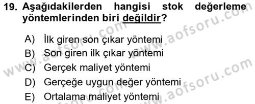 Ön Muhasebe Yazılımları Ve Kullanımı Dersi 2016 - 2017 Yılı (Vize) Ara Sınav Soruları 19. Soru