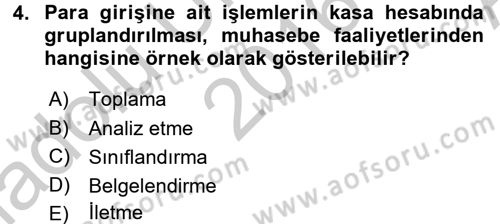 Ön Muhasebe Yazılımları Ve Kullanımı Dersi 2016 - 2017 Yılı (Vize) Ara Sınav Soruları 4. Soru